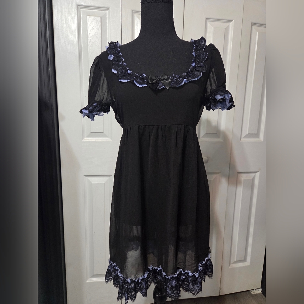 Widow Dolls Kill Haunted Hallways Dress Sheer Mesh Babydoll Purple Black Goth